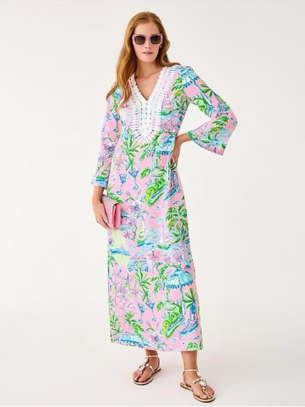 New Lilly Pulitzer Ocleppo maxi caftan dress in conch shell pink